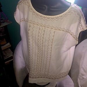 Embroidered White and Tan Women's Top